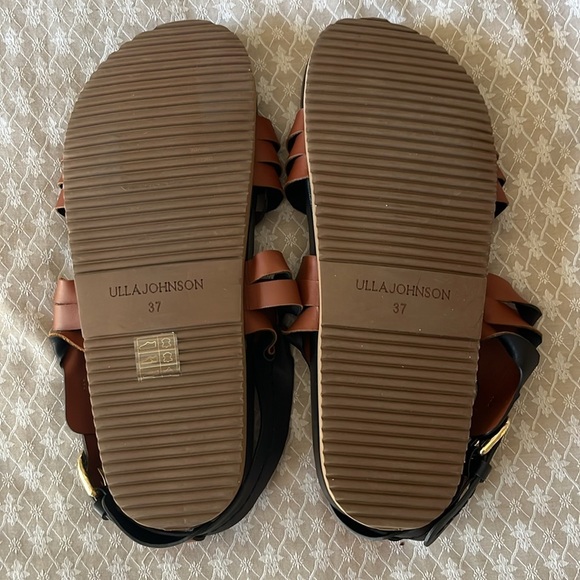 Ulla Johnson Alma Leather Twisted Contrast Strappy Sandal Black/Cognac Size 37 - Picture 10 of 12